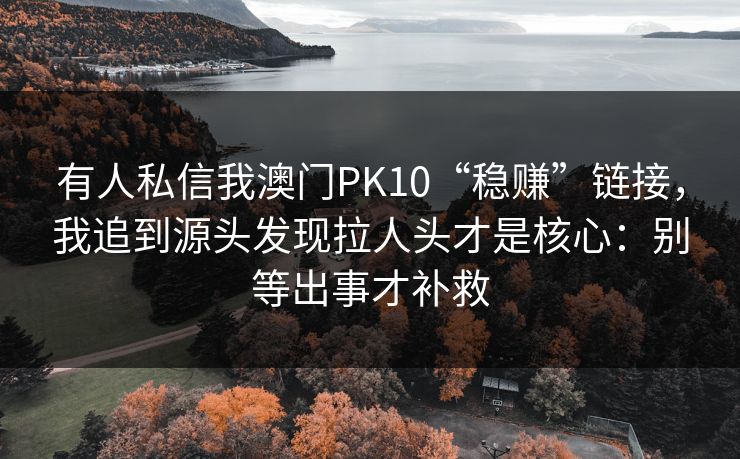 有人私信我澳门PK10“稳赚”链接，我追到源头发现拉人头才是核心：别等出事才补救